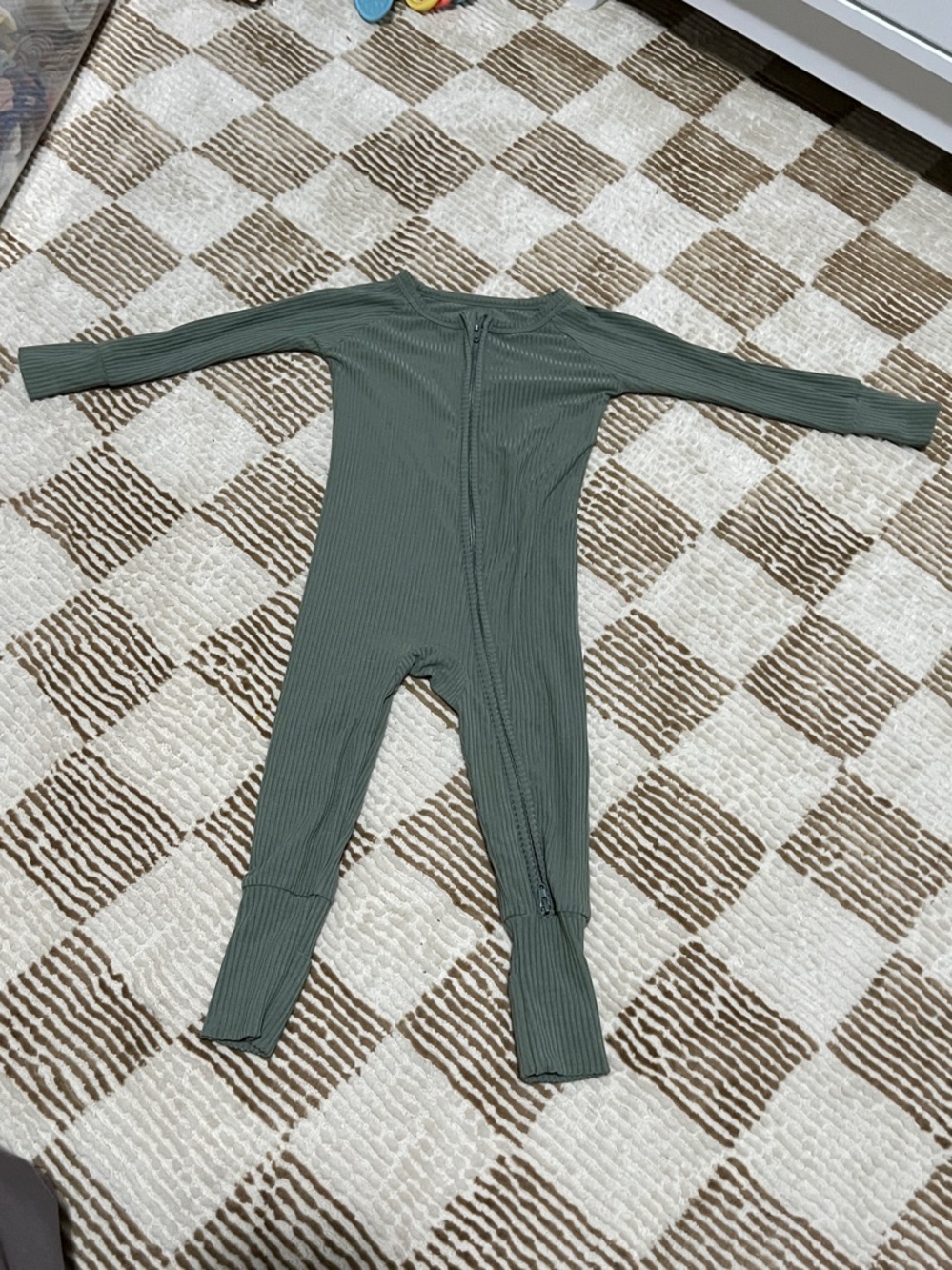 Little Sleepies Sage Green Ribbed Footie Zipper One-Piece